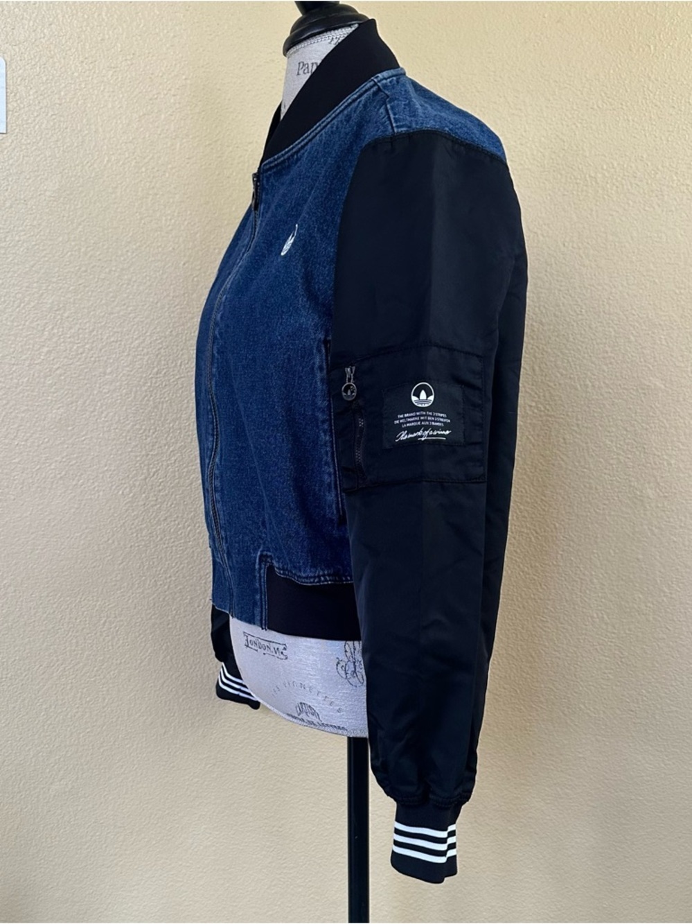 Adidas Originals SST Denim Graphic Varsity Bomber Jacket Size Medium Like New! - Picture 6 of 11